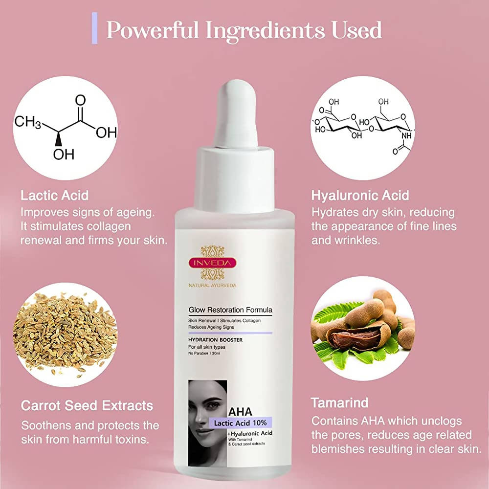 Inveda AHA Lactic Acid 10% + Hyaluronic Acid Glow Restoration Formula | Grocsy