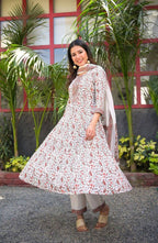 Yufta Women White Paisley Printed Regular Sequinned Pure Cotton Kurta with Palazzo & With Dupatta | Grocsy
