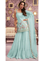 Vastranavya Malaika Arora Cream Georgette Embroidered Sequins Palazzo Suit | Grocsy