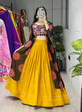 Yash Enterprise Mustard Black Rayon Cotton Embroidery Semi Stitched Navratri Chaniya Choli | Grocsy