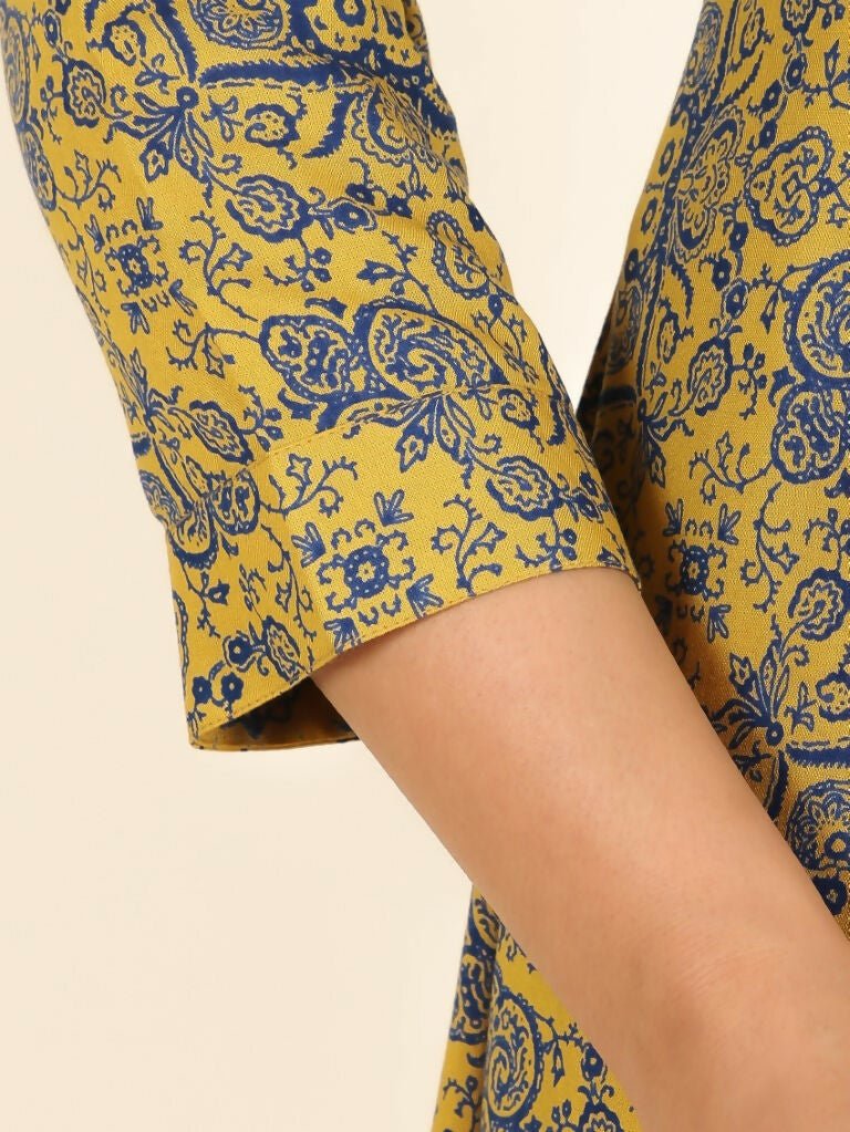 Aramya High Low Rayon Geometric Print Women's Kurta - Yellow | Grocsy