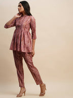 Pink Poly Cotton Tie and dye Printed Top with Matching Trouser - Shivani | Grocsy