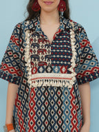 Joban Fashion Ikkat Kaftan Set - Blue Red | Grocsy
