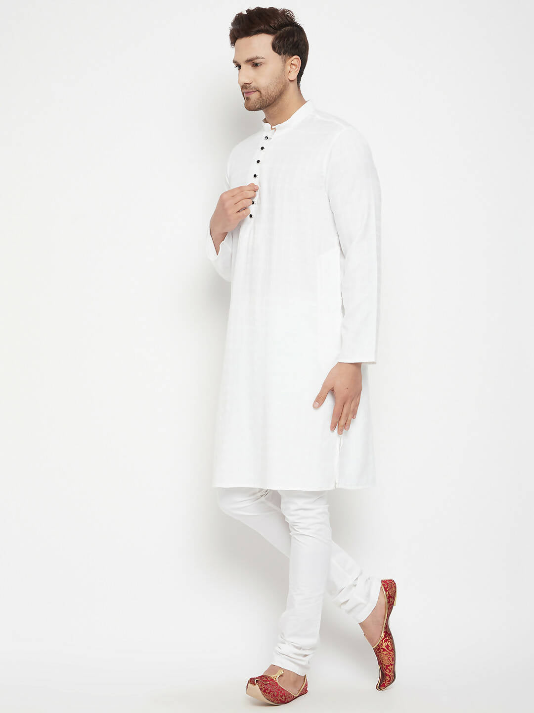 Even Apparels White Viscose Long Men's Kurta With Band Collar | Grocsy