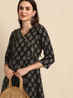 Janasya Women Black Ethnic Motif Printed Gotta Patti Anarkali Kurta | Grocsy