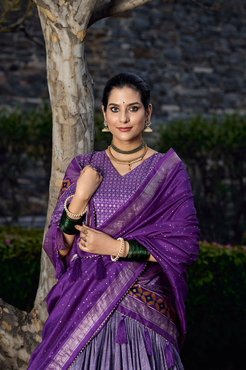 Vastranavya Floral Print With Foil Print Tussar Silk Lehenga With Unstitched Blouse - Purple | Grocsy