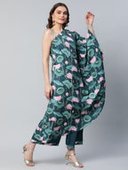 Ahalyaa Women Green Crepe Floral Printed Kurta with Palazzo Set | Grocsy