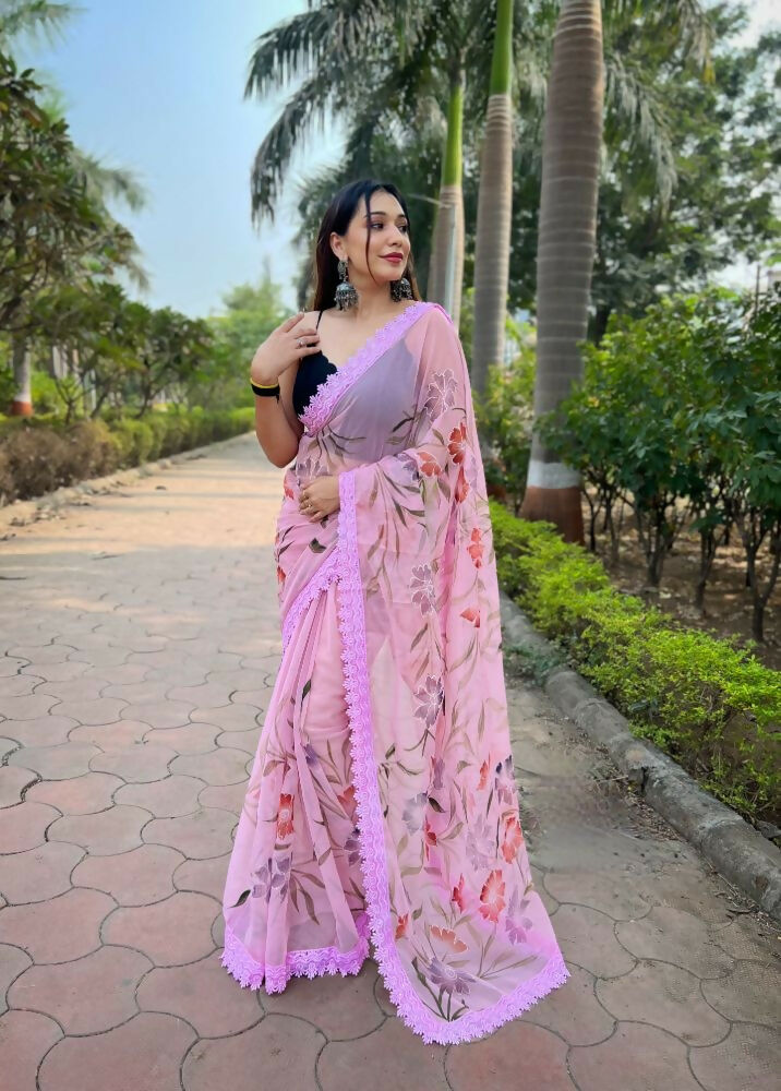 Vamsee Snehalata Pink Shimmer Silk Saree | Grocsy