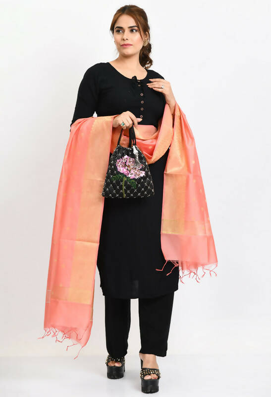 Mominos Fashion Moeza Women's Banarsi Silk Woven Design Baby Pink Dupatta | Grocsy