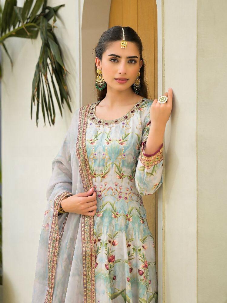 Functional Designer Sky Jam Silk Anarkali suit with Dupatta-Anbazaar | Grocsy