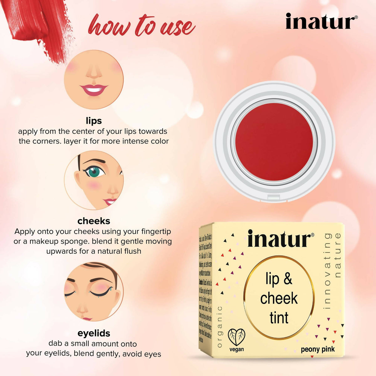 Inatur Lip and Cheek Tint Peony Pink | Grocsy