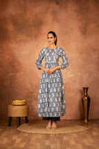 Joban Fashion Blue Floral Hand Block Printed Cotton Kurta Pant Set | Grocsy