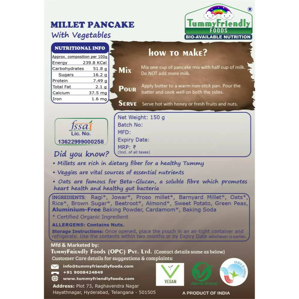 TummyFriendly Foods Millet Pancake Mix - Chocolate, Veggies | Grocsy