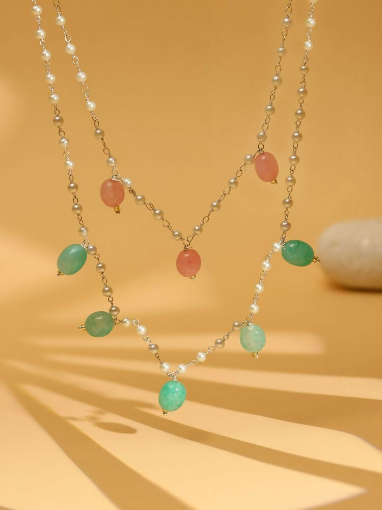 Beaded Green and Pink Motif Necklace - Ruby Raang | Grocsy