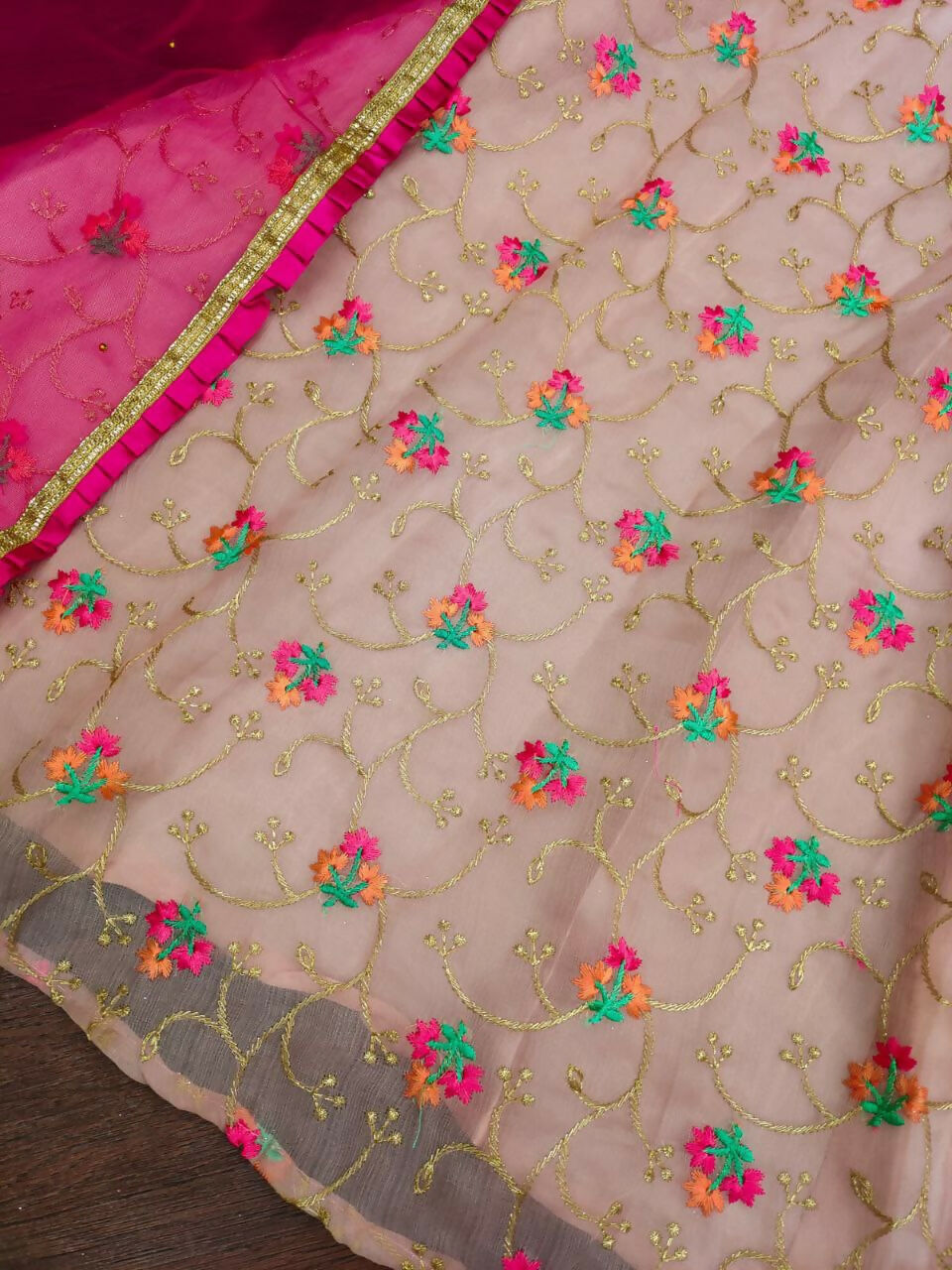 Jyoti Fashion Beautiful Peach Organza Silk Embroidered Kids Lehenga Choli Set | Grocsy