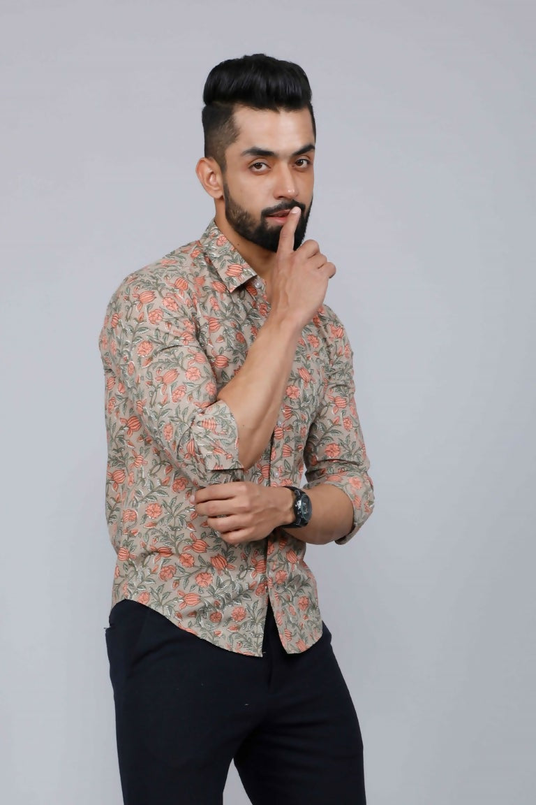 Miravan Men's Beige Comfort Floral Printed Casual Shirt | Grocsy