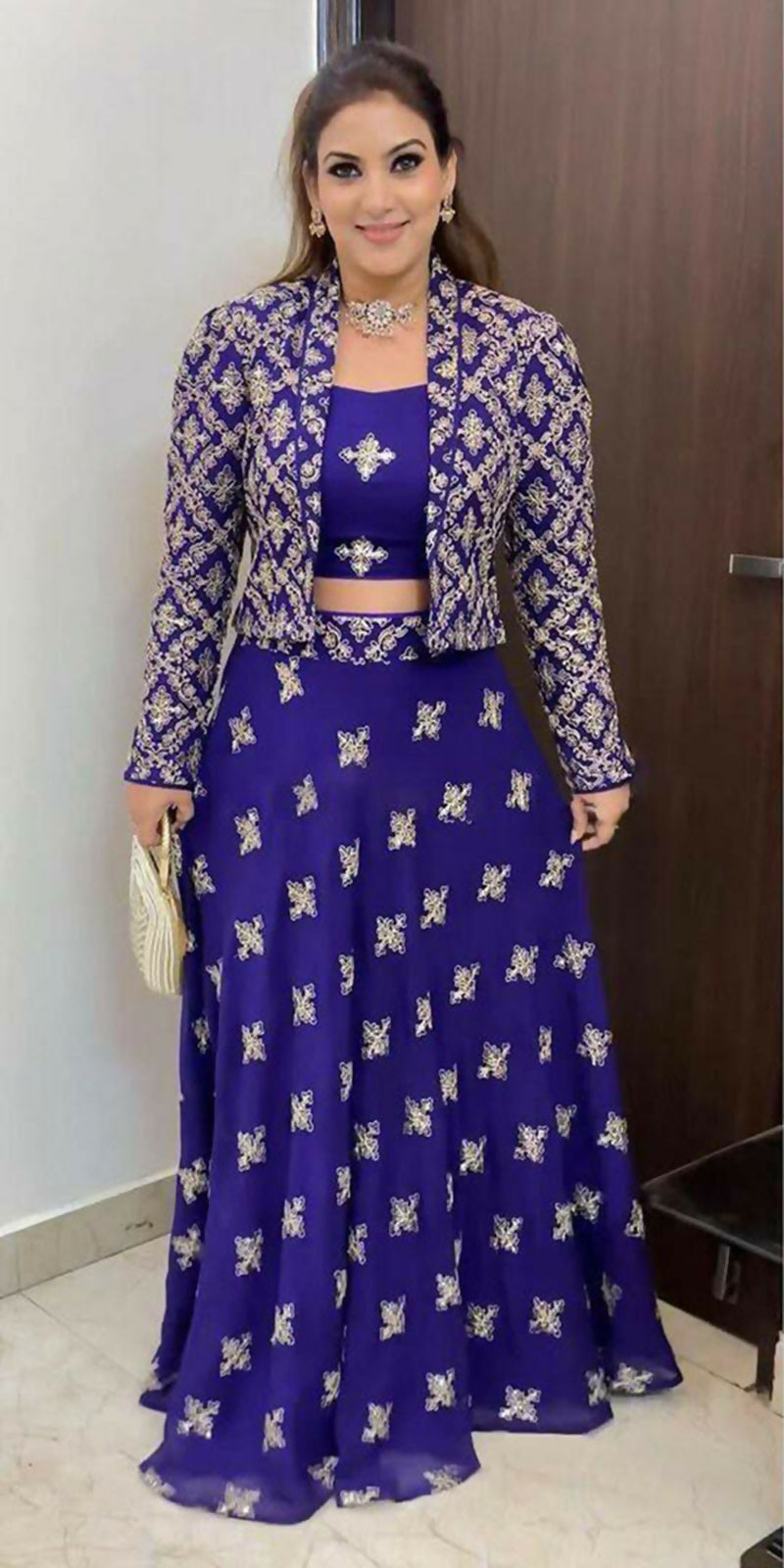 Jyoti Fashion Women's Royal Blue Faux Georgette Sequins with Thread Embroidered Designer Lehenga Choli with Jacket Set | Grocsy