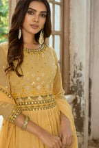 Yellow Heavy Fox Georgette Embroidered Semi Stitched Suit - Dhvani | Grocsy