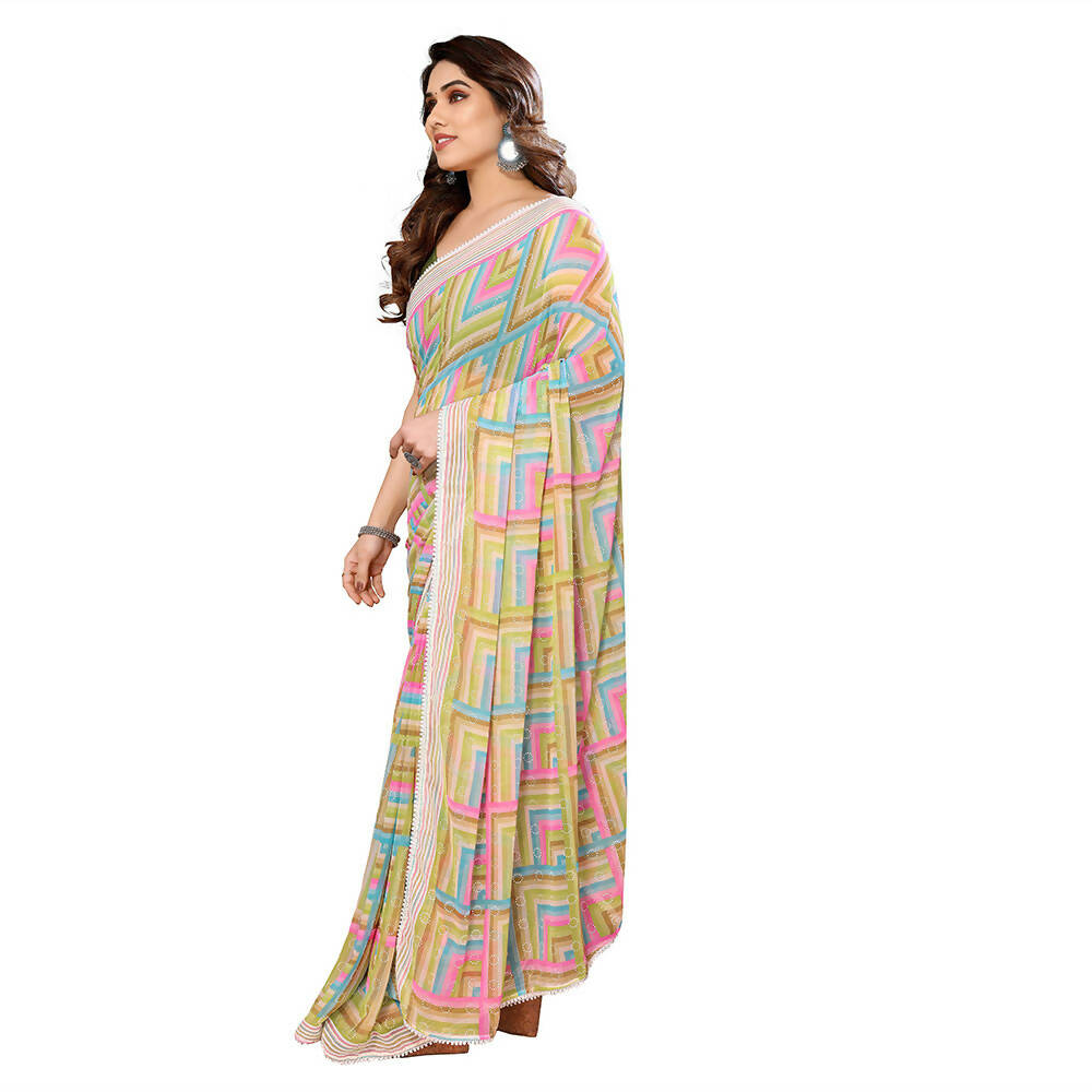 Women's Partywear Designer Green Georgette Fancy Saree - Satrangi | Grocsy