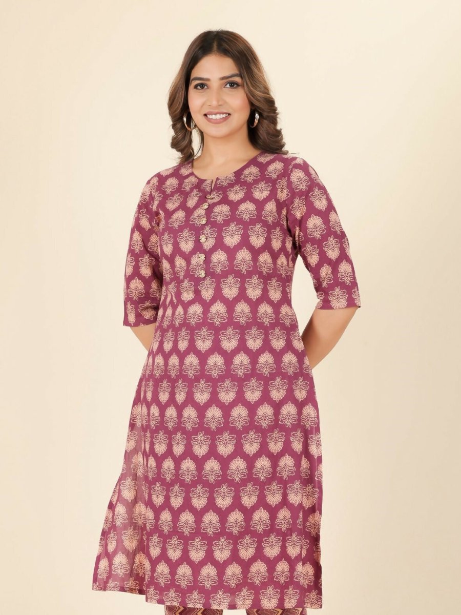 Aramya Pink Soft Cotton Floral A-line Kurta for Women | Grocsy