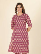 Aramya Pink Soft Cotton Floral A-line Kurta for Women | Grocsy