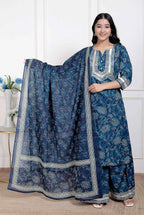 Miravan Women's Gota Patti Cotton Kurta Paired with Palazzo and Dupatta | Grocsy