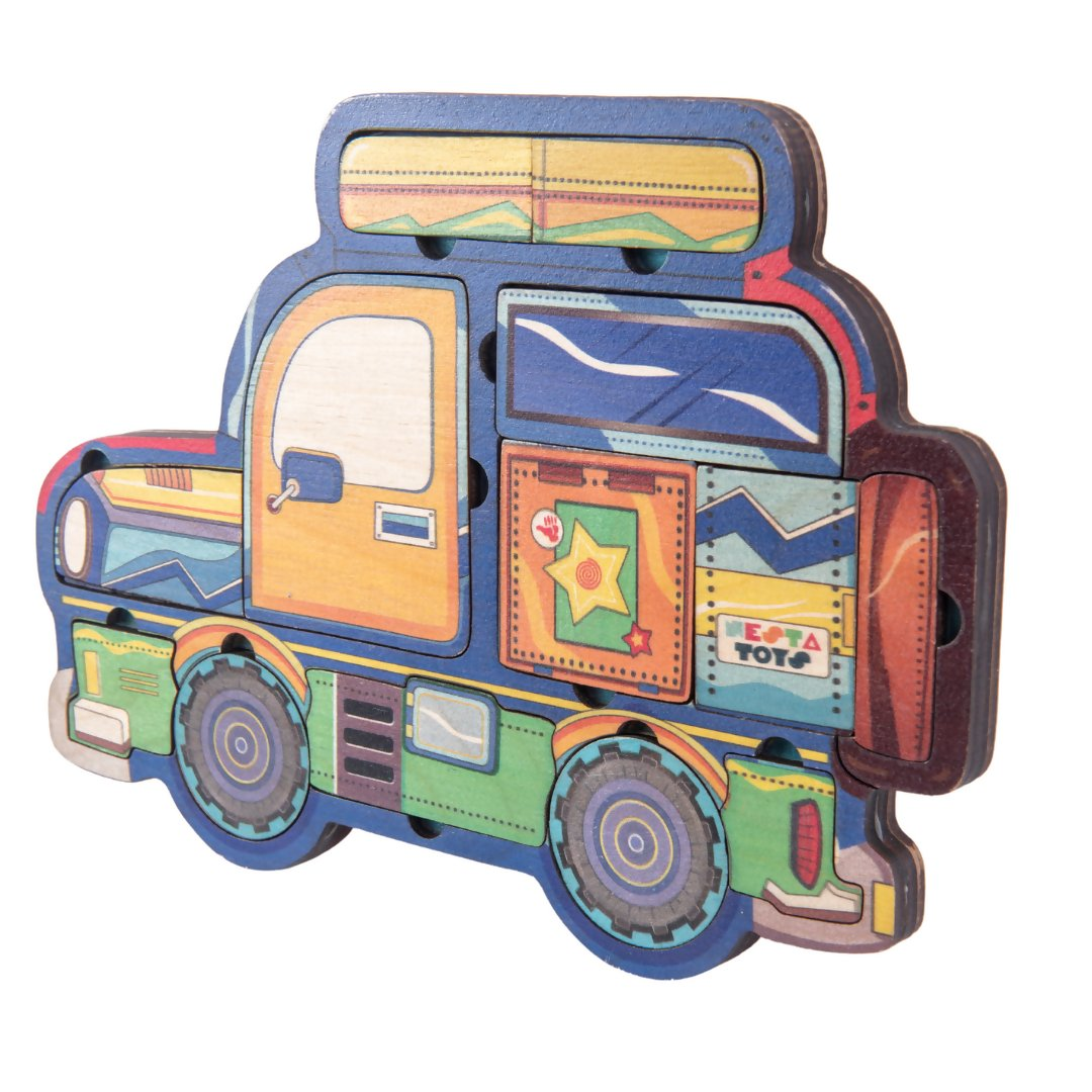 Nesta Toys Wooden Car Puzzle for Kids, Educational Toys & Puzzle (4+ Years), 2 Layer Puzzle | Grocsy