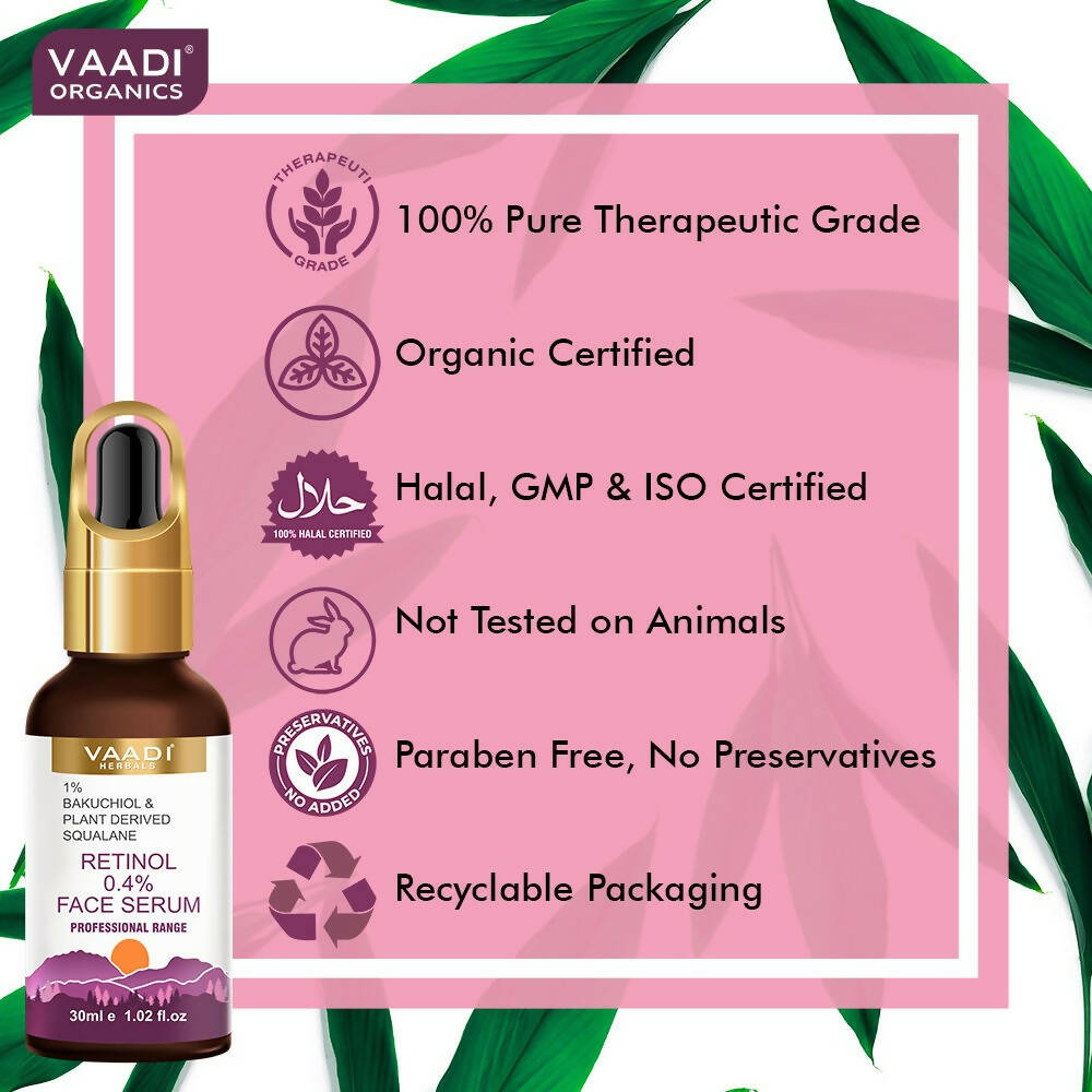 Vaadi Herbals Retinol 0.4% Face Serum With 1% Baluchiol & Plant Derived Squalane | Grocsy