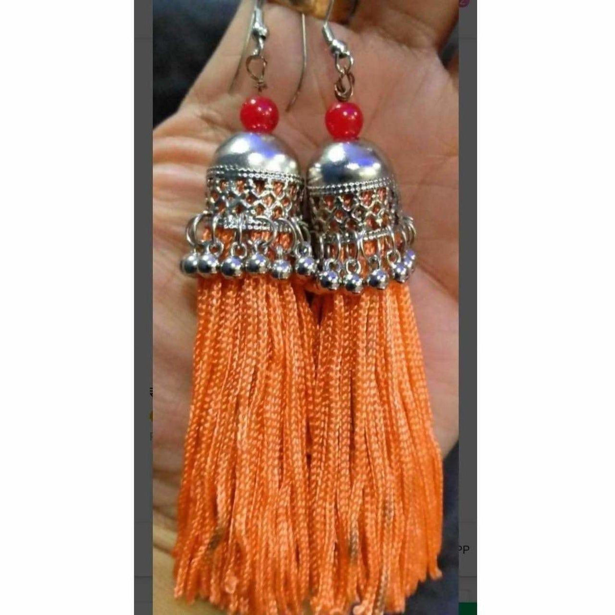 MS Fashion India Latest Fashion Orange Hanging Threads In Jhumka Earrings | Grocsy
