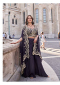 Anaita Purple Real Premium Silk Stitched Shrug Suit with Embroidery Work | Grocsy