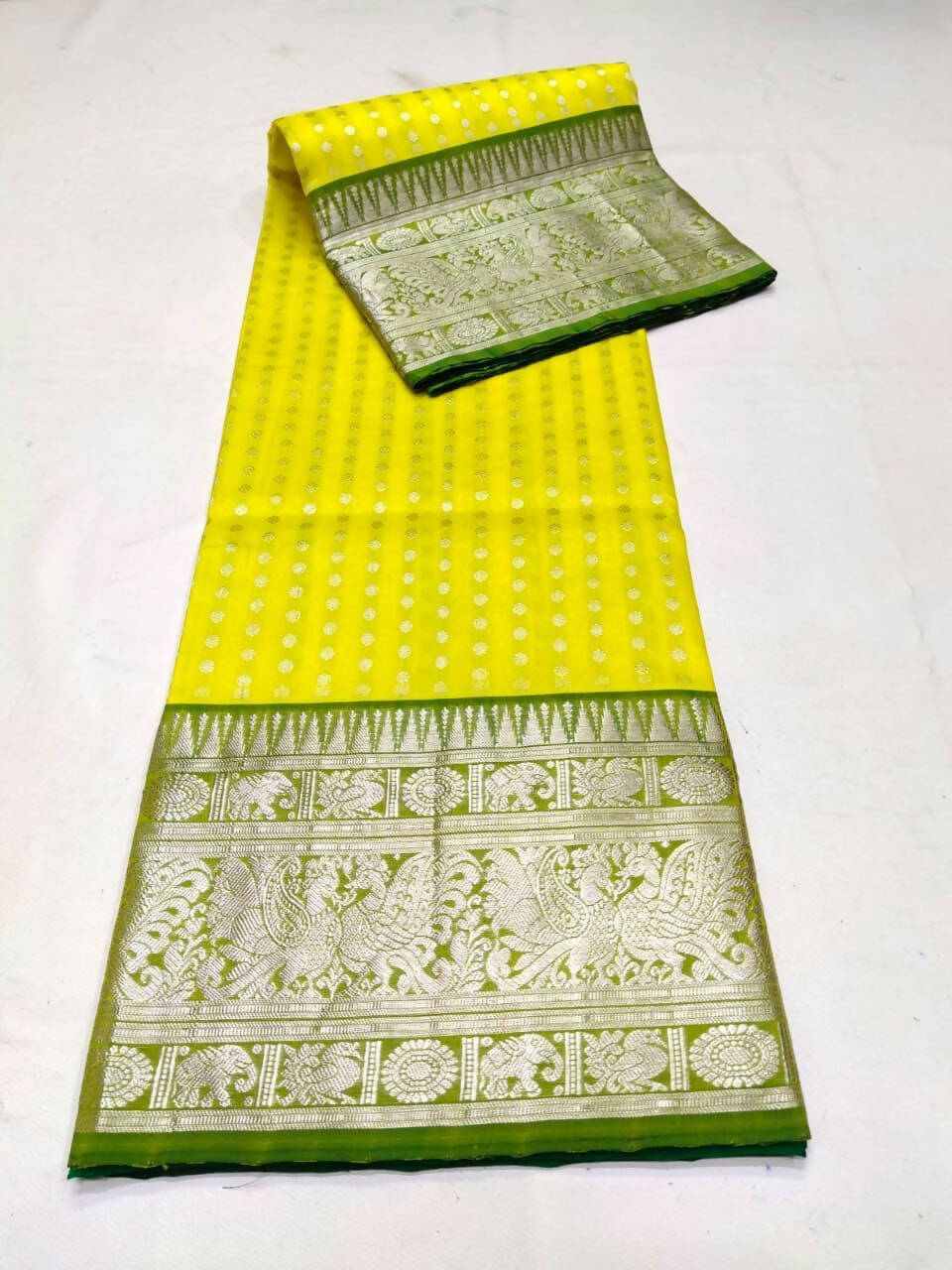 DEIANA'S Beautiful Designer Golden zari Soft Lichi Silk Saree - Yellow | Grocsy