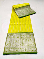 DEIANA'S Beautiful Designer Golden zari Soft Lichi Silk Saree - Yellow | Grocsy