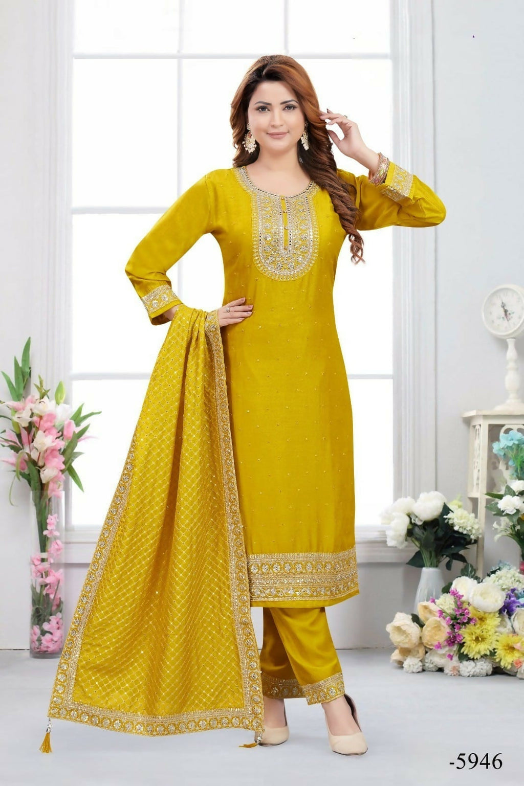 Joban Fashion Muslin Silk Gold Color Kurta Set | Grocsy