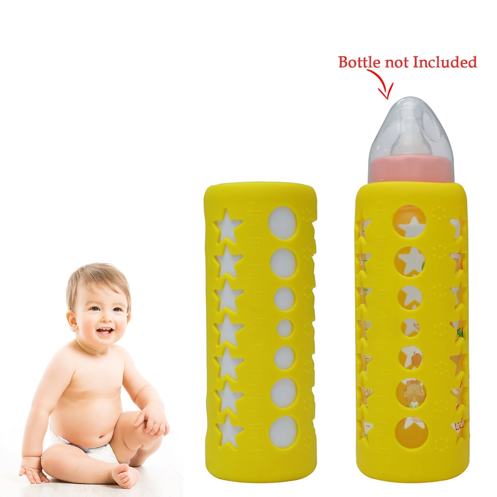 Safe-O-Kid Silicone Baby Feeding Bottle Cover Cum Sleeve for Insulated Protection 250mL- Yellow | Grocsy