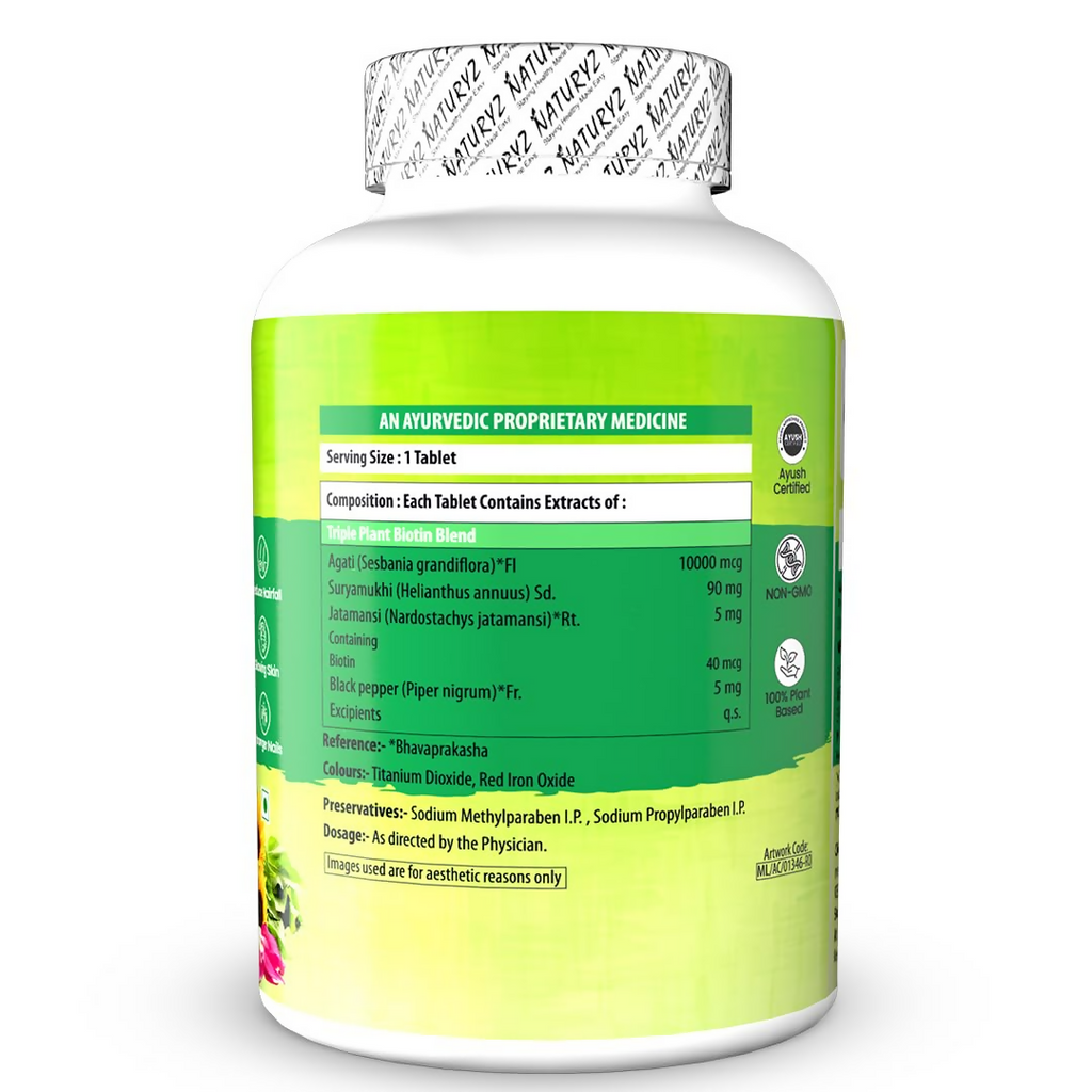 Naturyz Veda Triple Plant Biotin For Hair Growth Tablets | Grocsy