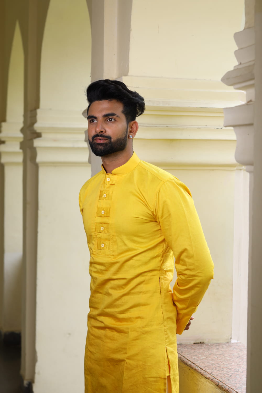 Nilay Yellow Designer Men's kurta by Hilo Design | Grocsy
