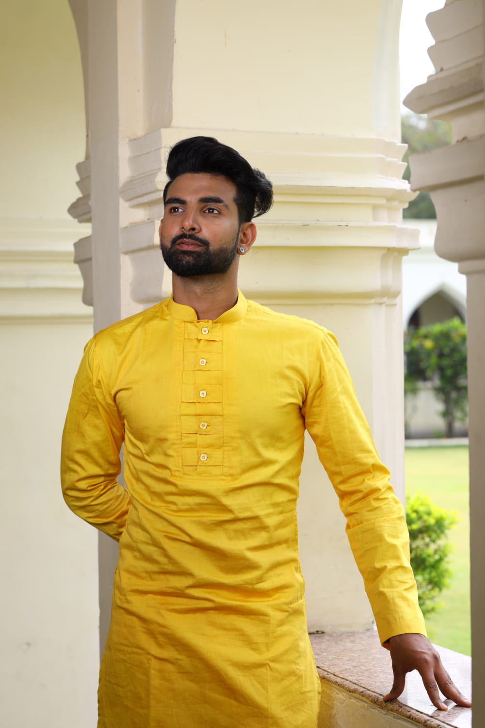 Nilay Yellow Designer Men's kurta by Hilo Design | Grocsy