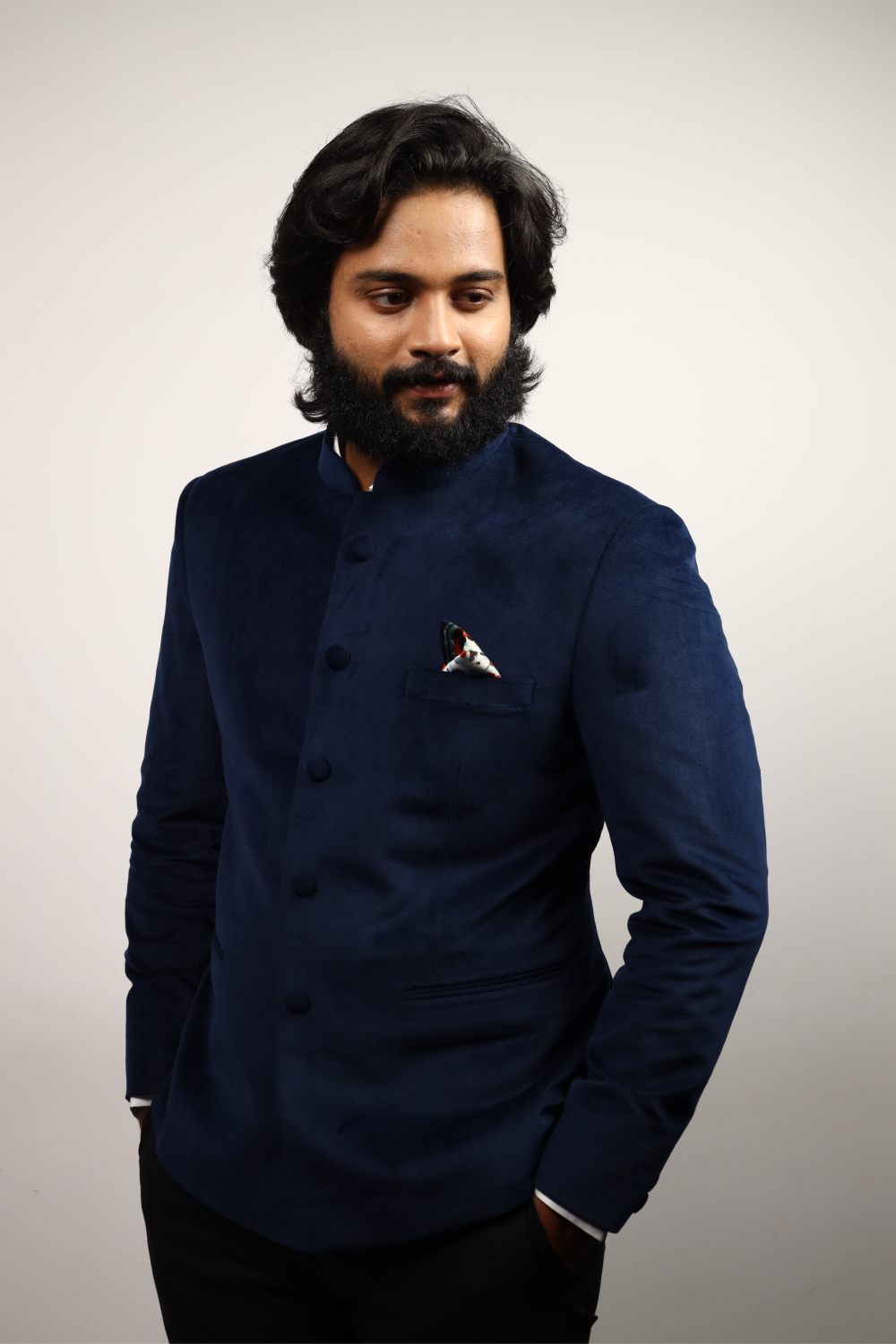 Blue Crude - Bandhgala Designer Men's Jacket by Hilo Design | Grocsy