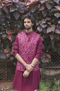 Magenta Designer Men's Nehru Jacket by Hilo Design | Grocsy