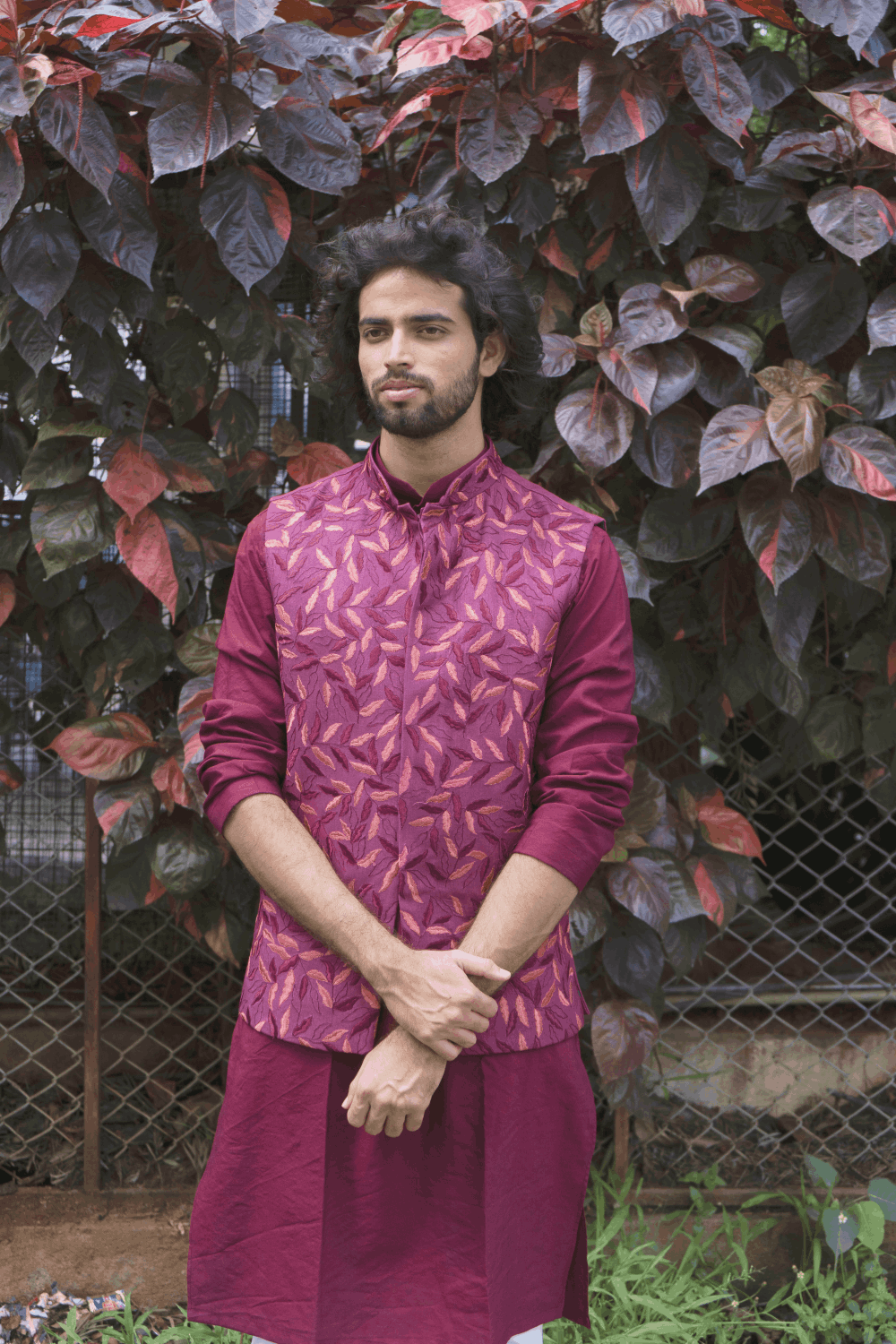 Magenta Designer Men's Nehru Jacket by Hilo Design | Grocsy