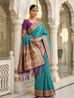 Shree Shyam Fashion Turquoise Banarasi Silk Blend Saree | Grocsy