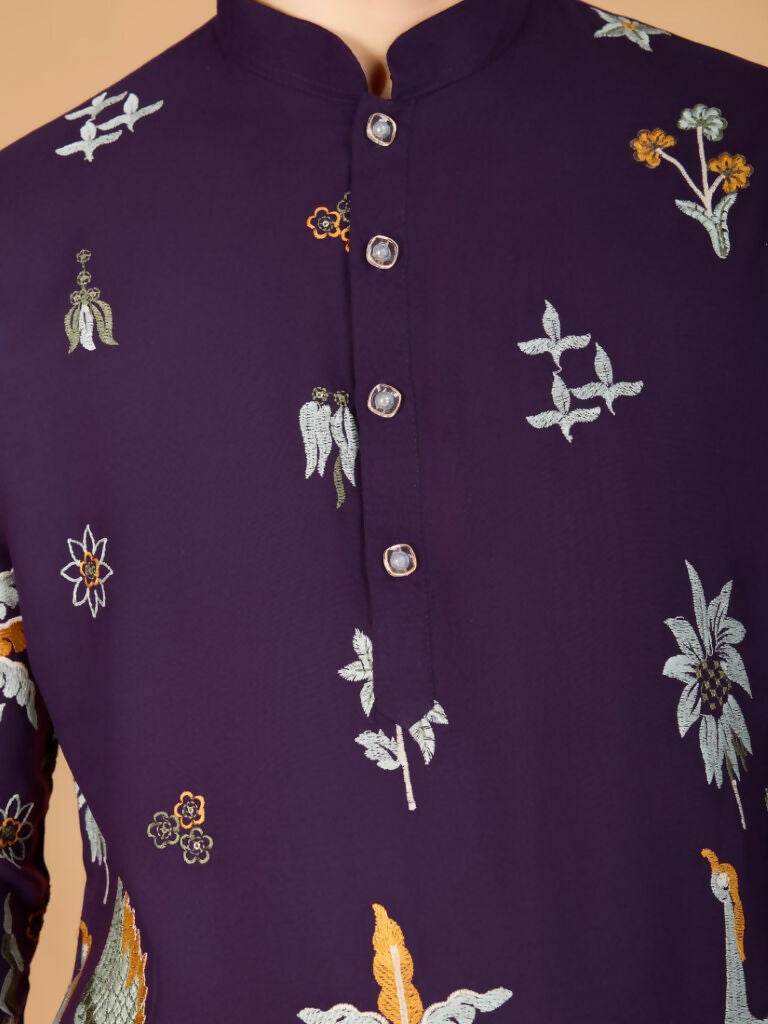 Vastranavya Exclusive Wedding Wear Viscose Rayon Thread Embroidered Work Kurta | Grocsy