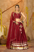 AI Fashion Maroon Silk Crepe Designer Navratri Wear Lehenga Choli Collection | Grocsy