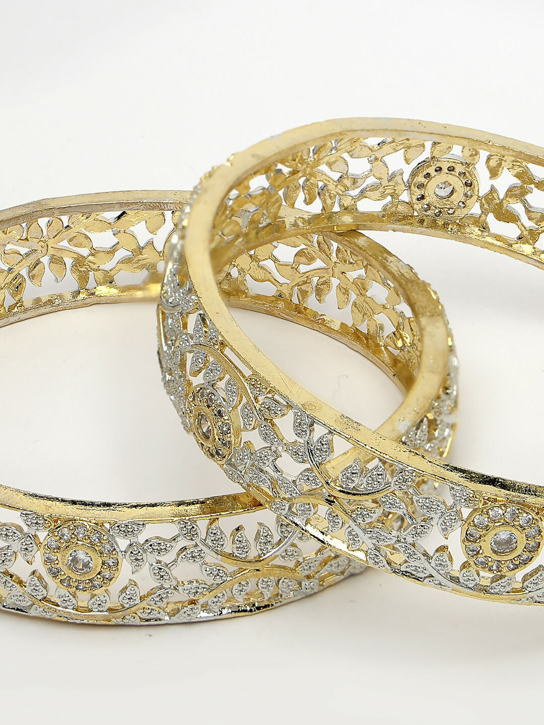 NVR Women's Set of 2 Gold-Polished American Diamond Emblished Handcrafted Bangles | Grocsy
