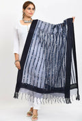 Mominos Fashion Moeza Women's Orgenza Mirror Stripe Thread Work Navy Blue Dupatta | Grocsy