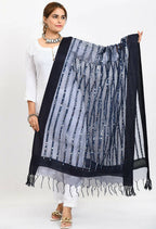 Mominos Fashion Moeza Women's Orgenza Mirror Stripe Thread Work Navy Blue Dupatta | Grocsy