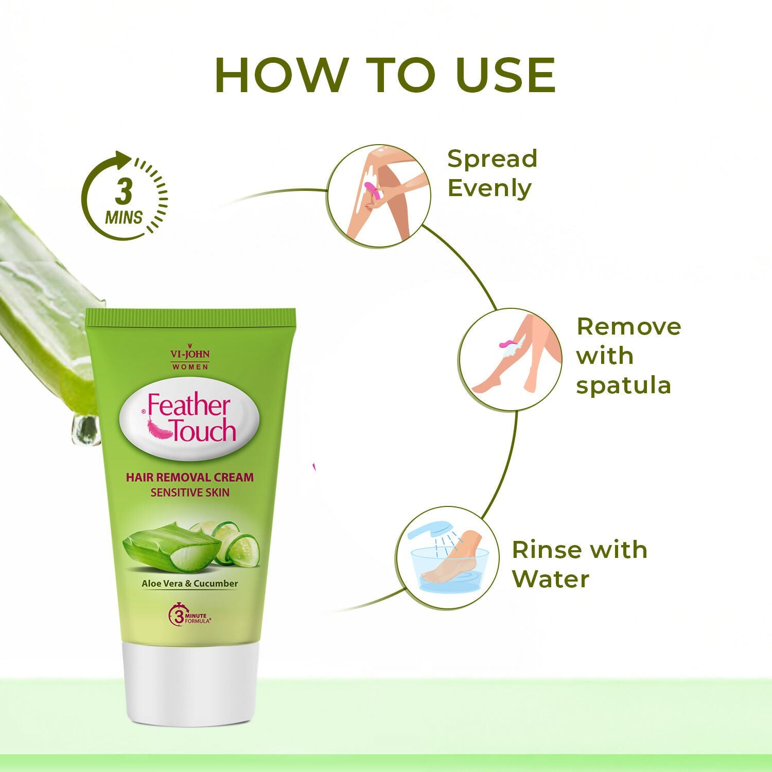VI-JOHN Feather Touch Cucumber & Aloevera Hair Removal Cream for Women for Sensitive Skin Suitable for Legs, Underarms, Bikini Line, Arms | Grocsy