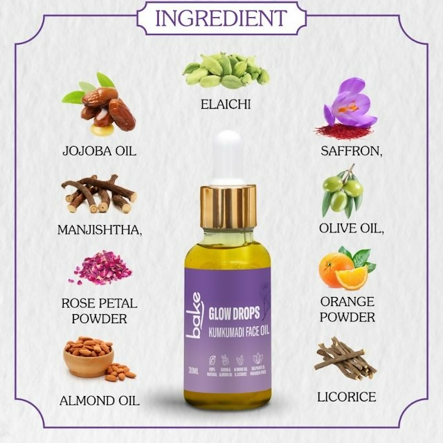 Bake Kumkumadi Face Oil For Brightening & Glowing Skin | Grocsy