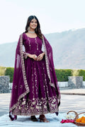 Teeya Creation Womens New Trendy Heavy Cording Sequence & Beads Embroidery Work Purple Gown Set | Grocsy