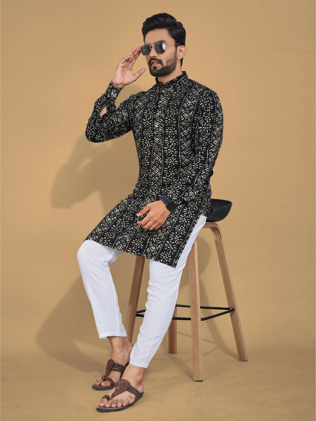Anaita Black Printed Cotton Straight Kurta | Grocsy